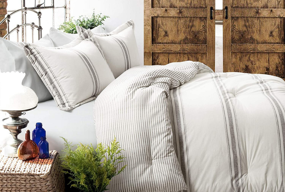 Most Affordable Neutral Stripe Farmhouse Comforter 
