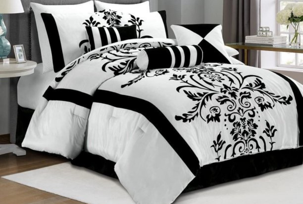 Chezmoi Collection Nobility 7-Piece Flocked Floral Faux Silk Comforter Set