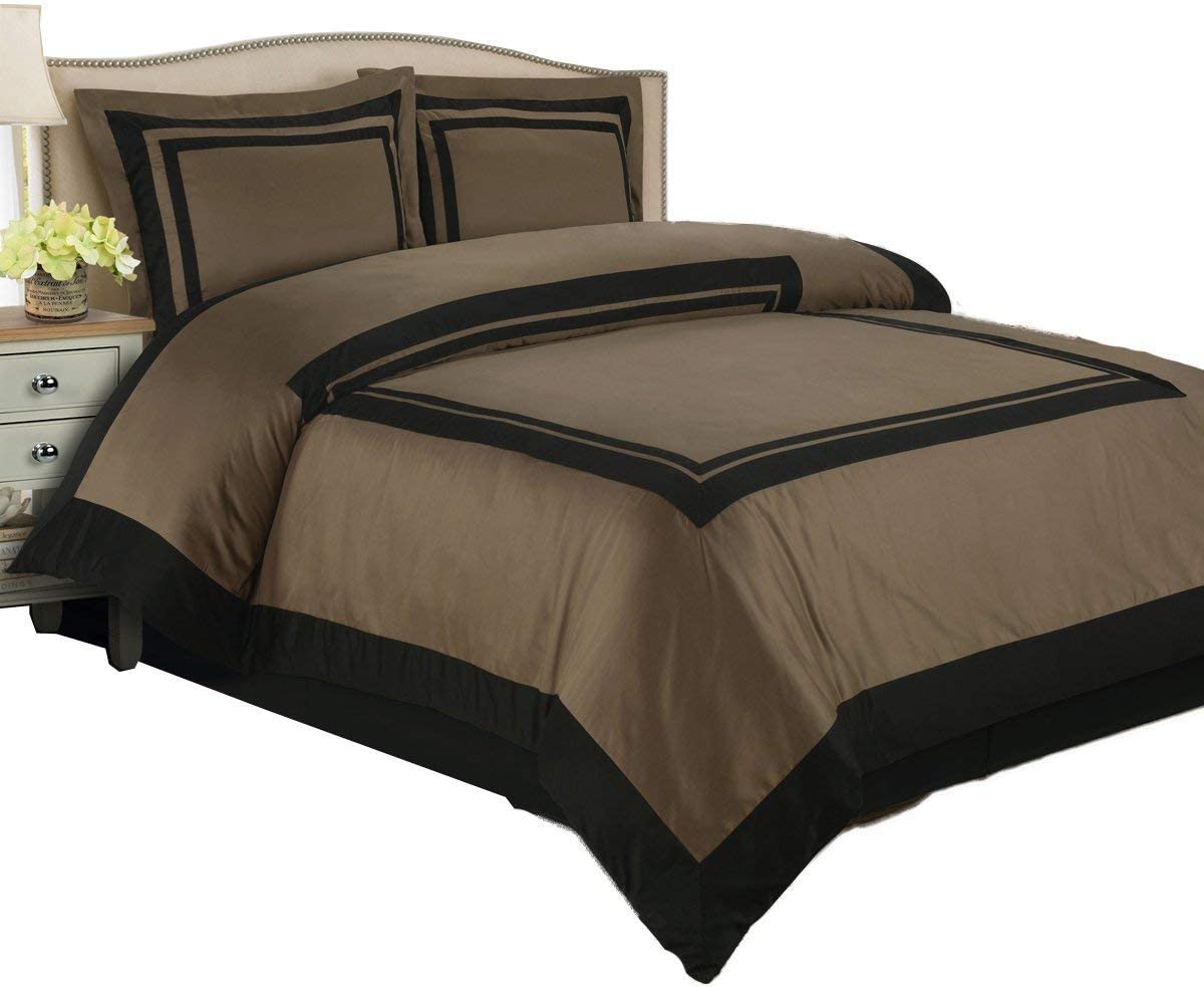 Hotel Taupe and Black 3-Piece King Cal-King Duvet Cover Set 100% Cotton