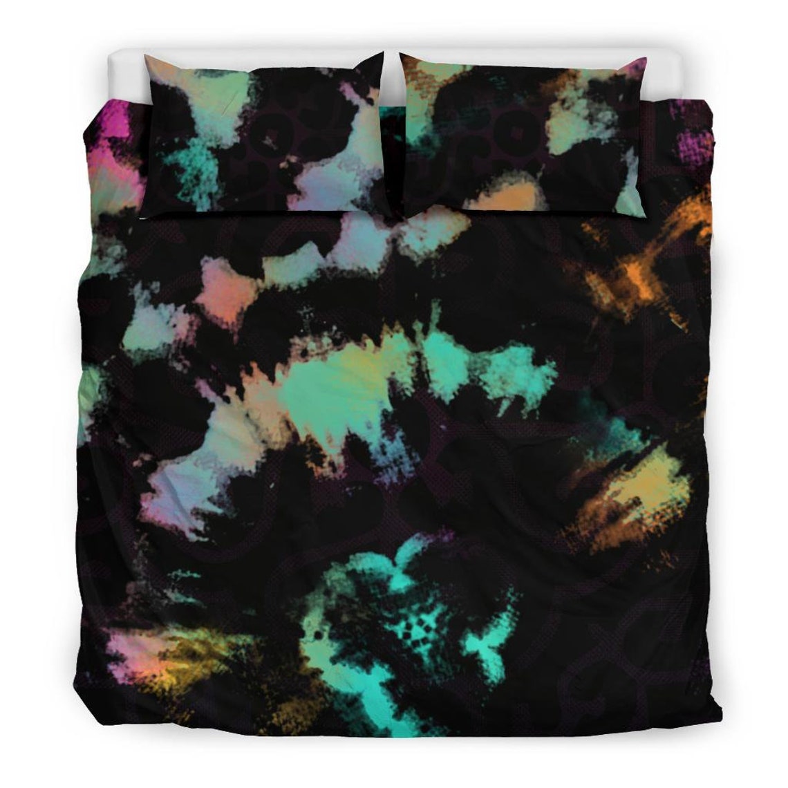 Tie Dye Neon Black Distressed Pattern Bedding Set Comfy Cozy image 4